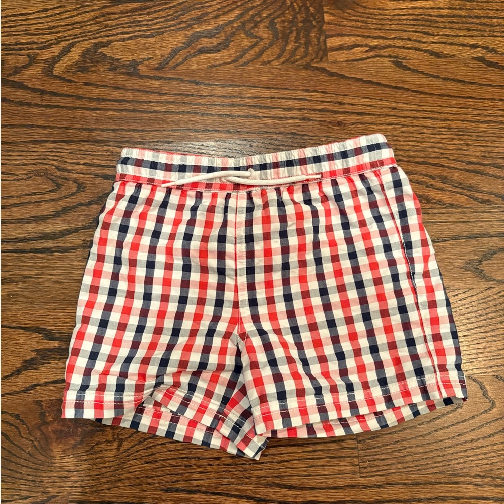 Janie and Jack Red White and Blue Gingham Seersucker Swim Trunks